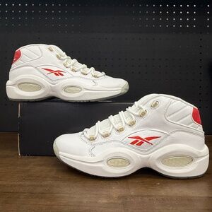 New W/ Box! Men's Reebok Question Mid 'Dr. J' White Red Classic Sneakers